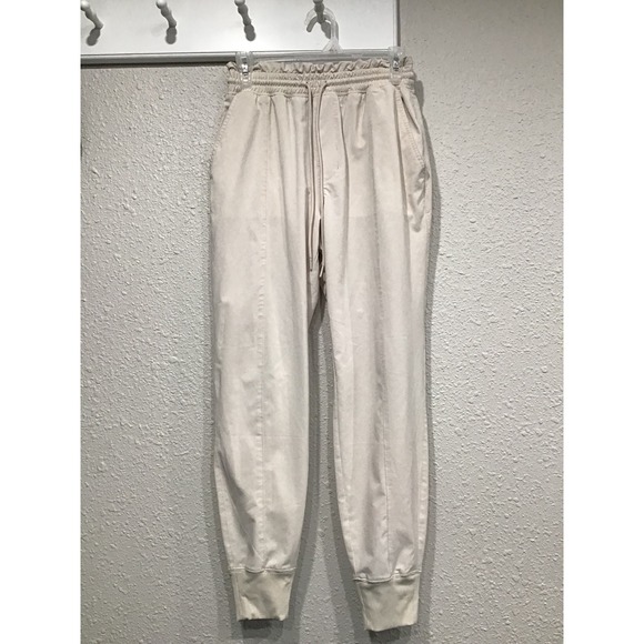 Abercrombie & Fitch Traveler Joggers Cream Tapered Minimalist Athleisure Chic S - Picture 2 of 5